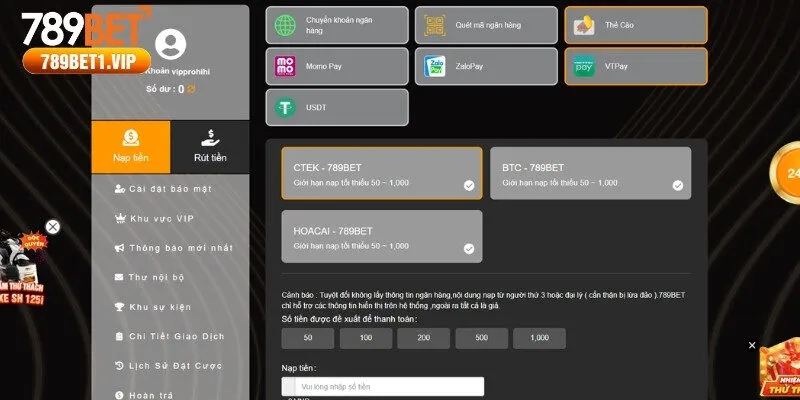 Hướng dẫn nạp tiền 789bet